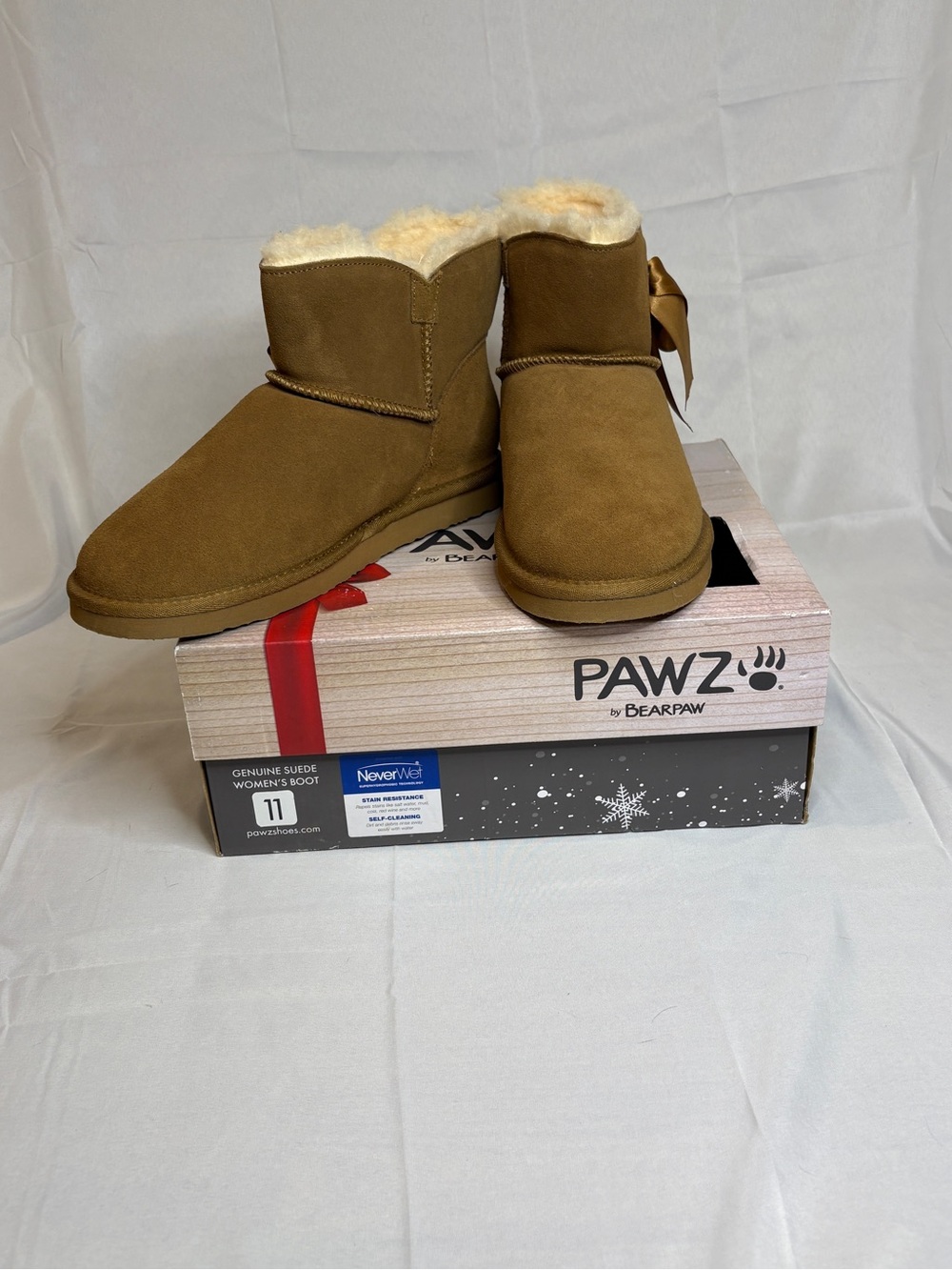 PAWZ Women's Chestnut Brown Suede Shearling-Lined Ankle Boots - Picture 2 of 4
